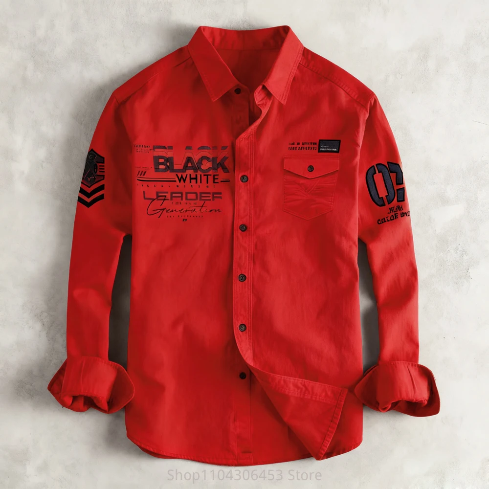 2025 Men's Retro Simple Letter 3D Printed Shirt Long Sleeve Lapel Flap Pocket 10 Colors Business Casual Fashion Top Outer Shirt