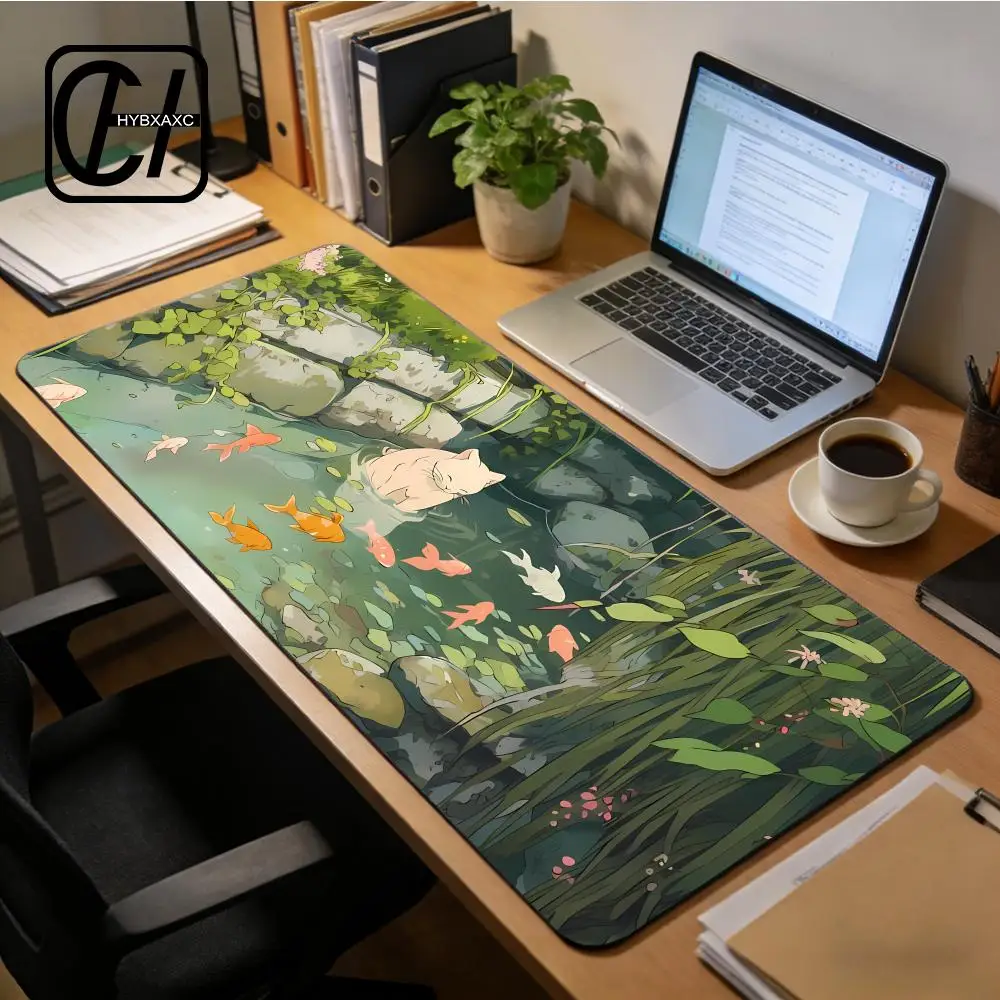 

Cute Cartoon Cat Fish Mouse Pad Green Large Computer Keyboard Pad Natural Rubber Anti-Slip Pad HYB XXC Gift for Girlfriend Women