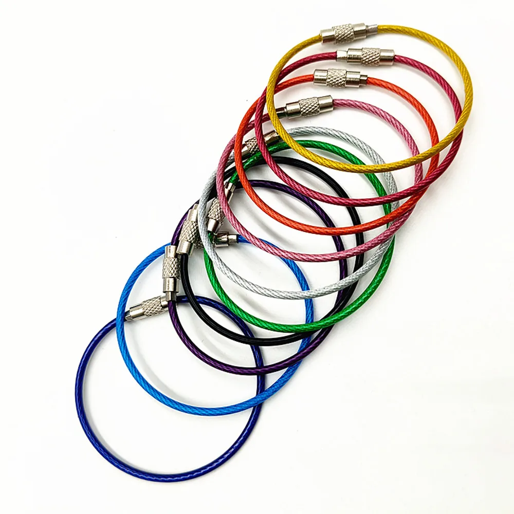 Cabo de chaveiro de fio de 2,0 mm de diâmetro de aço inoxidável, para anel de chaveiro revestido com trava de parafuso, laço de chaveiro grande para bagagem de etiqueta