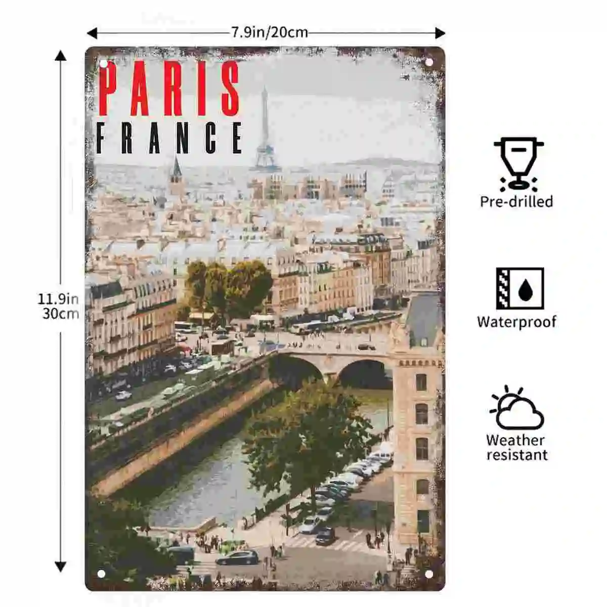 2D FLAT 1pc Paris France Vintage Metal Wall Sign Decoration for Home Cafe Garage Bedroom Porch And Garden