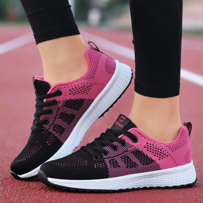 Scarpe con zeppa per donna Sneakers Mesh scarpe Casual traspiranti da donna scarpe da corsa estive stringate piatte leggere scarpe vulcanizzate da