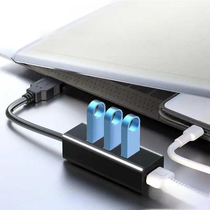 4-Port USB 2.0 Hub mit Netzteil – Hochgeschwindigkeits-Multi-USB-Splitter für PC Laptop, Plug & Play Mini tragbarer Daten-Hub