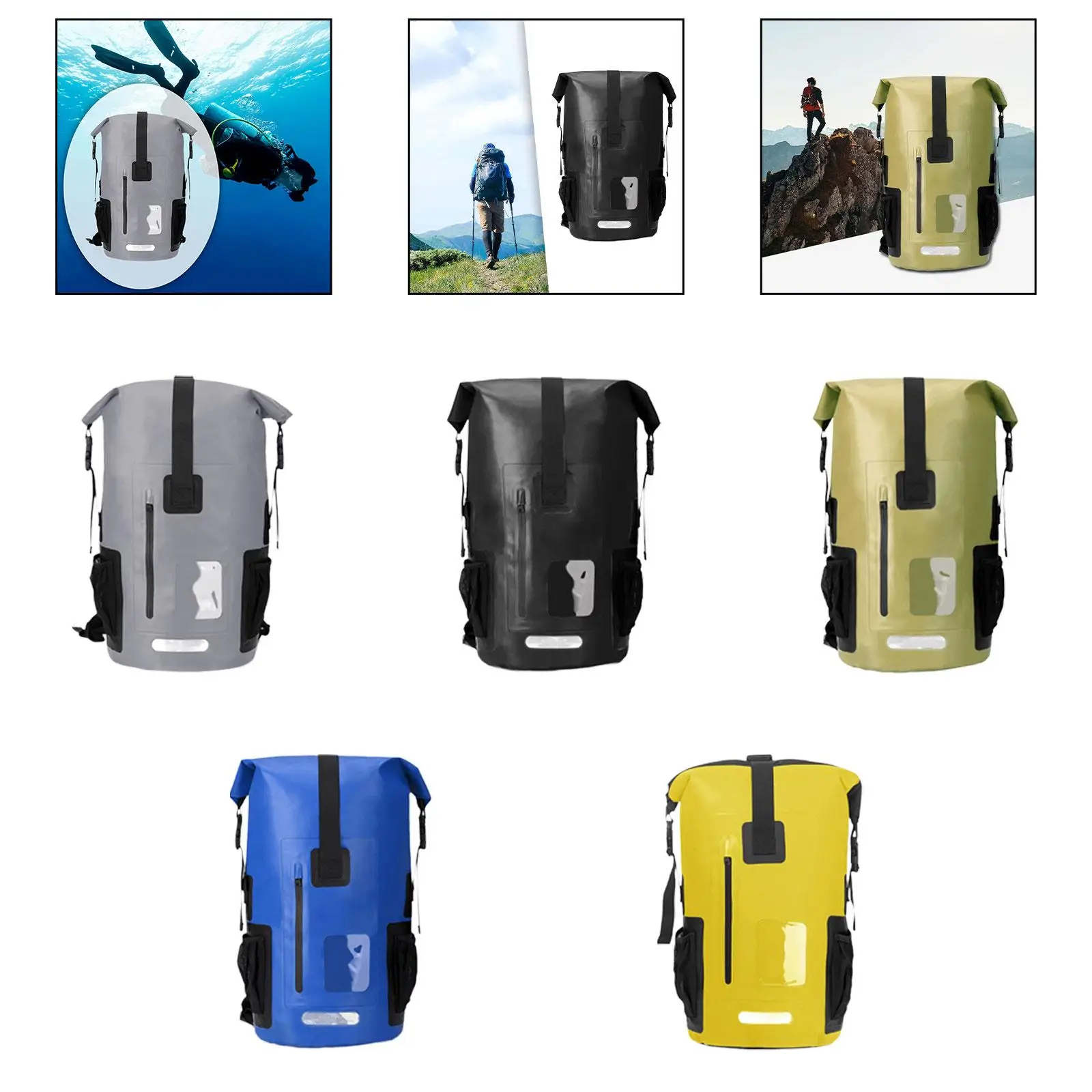 

55L Waterproof Roll-Up Backpack, PVC, 33 x 58 cm, Ergonomic Design,