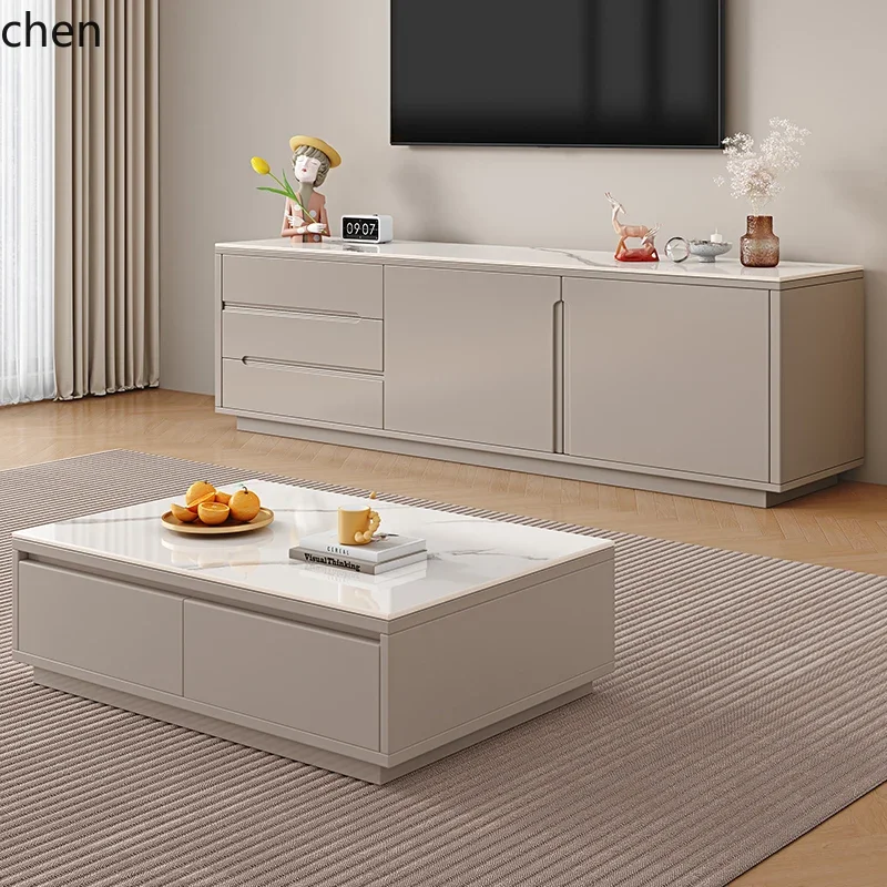 

DSATall TV Cabinet Solid Wood Modern Simple Living Room Rock Slab TV Cabinet Coffee Table Combination Floor Storage