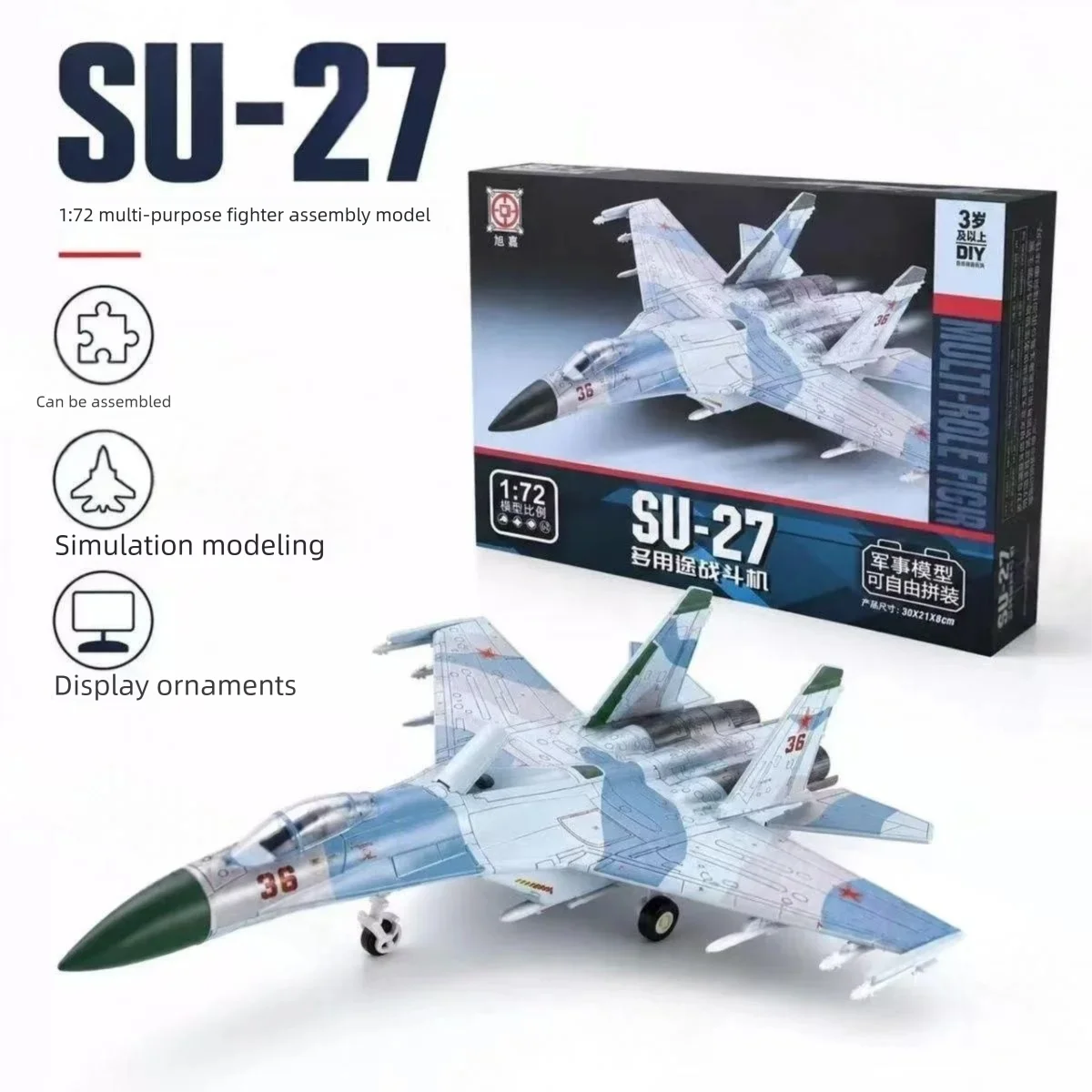 1/72 Scale Su-27 Multi-Purpose Fighter Jet Aircraft Assembly Model ABS Glue-Free Military Collectible Airplane Building Display