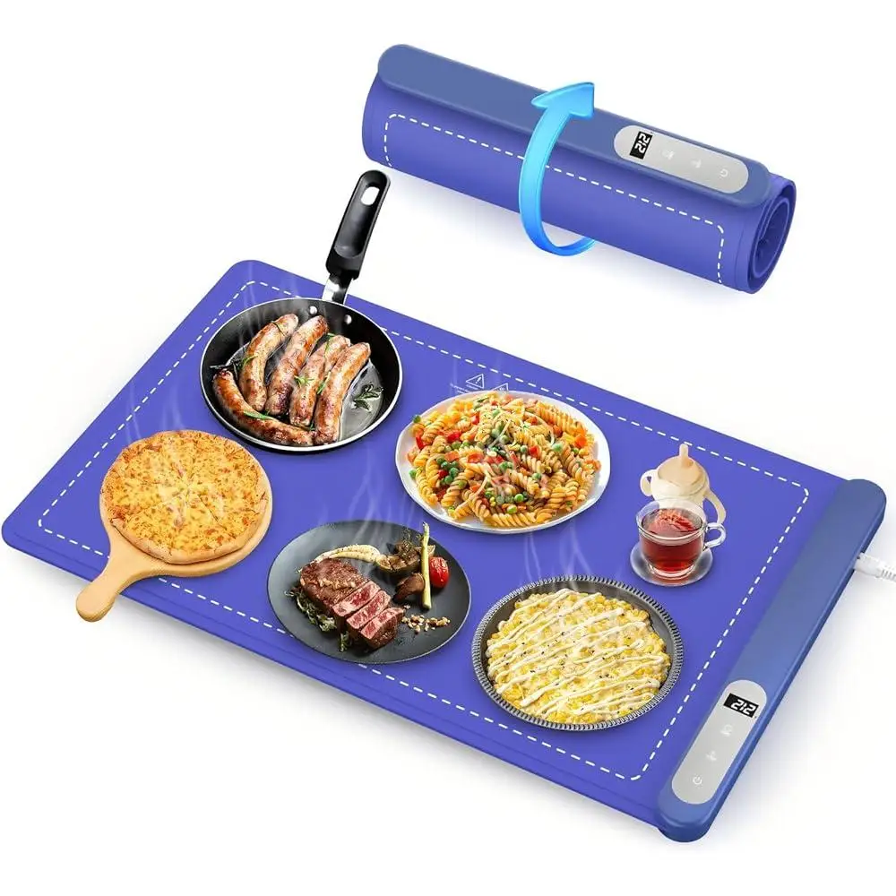 Electric Food Heating Mat Graphene Warming Pad 6 Temperature Levels Adjustable 6 Hour Timer Quick Heat Food Grade Silicone