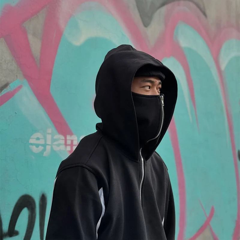 سترة بقلنسوة غير رسمية جديدة للخريف والشتاء للرجال والنساء على الموضة في الشارع مخصصة للربط فضفاضة مقاومة للرياح وقناع مزدوج