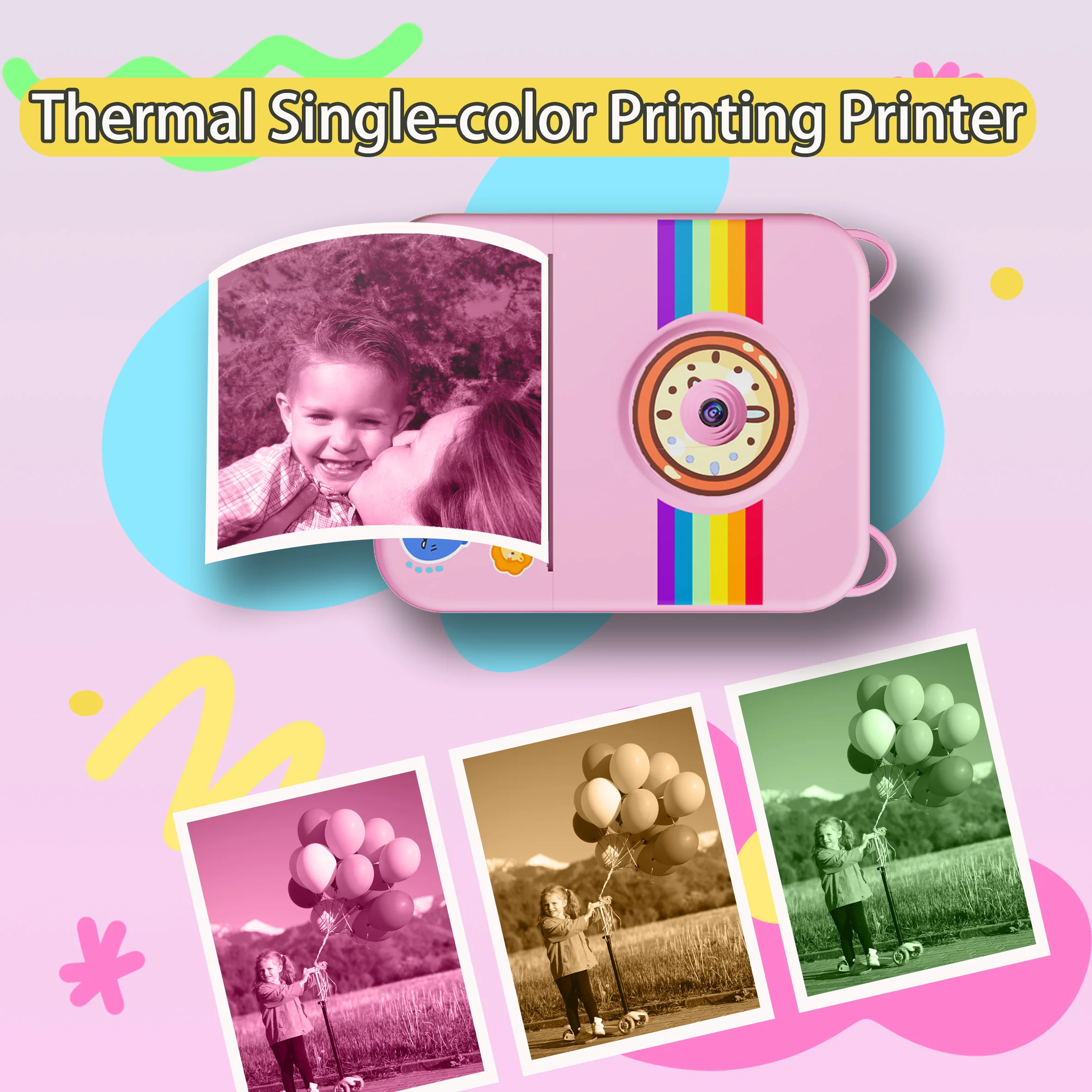 子供向け印刷可能カメラ、カラーとモノクロの紙、写真とビデオとゲーム、デュアルカメラ、フラッシュ、男の子と女の子への完璧な贈り物