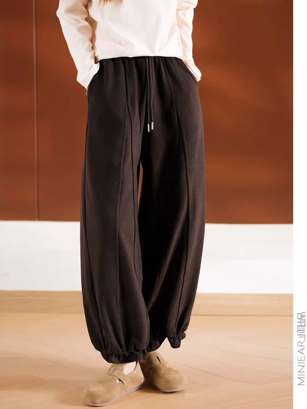 

High Waist Fce Lined Bloomer Pants Wide Leg Harlan Korean Japanese Sle Casual Slimming Nine Point Lantern Pants