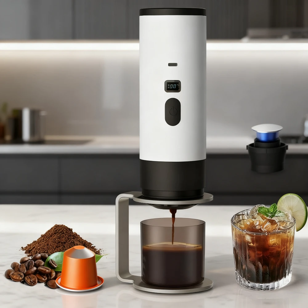 ماكينة صنع القهوة المحمولة الجديدة 2025 - الضغط العالي، التسخين اللاسلكي، بطارية طويلة، شاشة تعمل باللمس باريستا