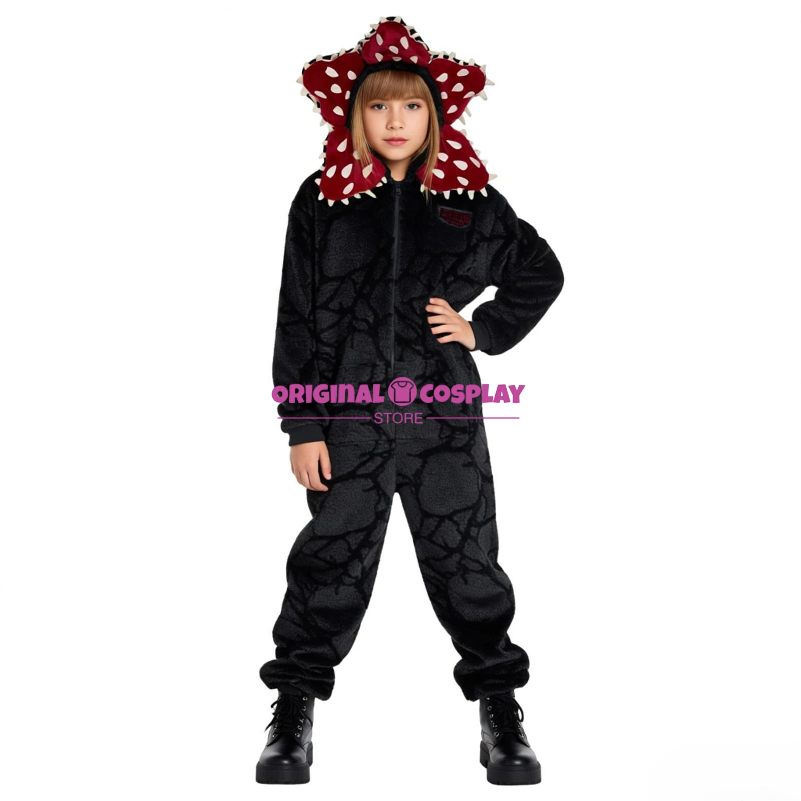 

2025 Adult Pajamas with Demogorgon Plant Design - Flannel Fabric Onesie for Boys Girls, Soft Christmas Themed Jumpsuit