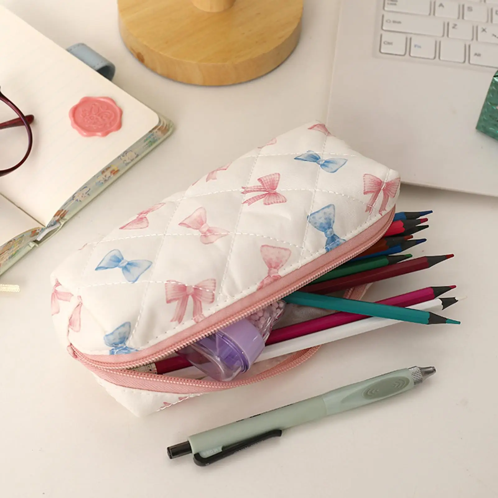 Cute Floral Bow Pencil Pouch Large Capacity Zipper Case for Pens & Supplies, Stylish School Organizer for Girls Teens
