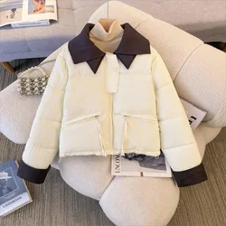 Down Cotton-Padded Jacket Women's Short coat 2024 knitted lapel New Fashion Casual thick warm Winter Coat