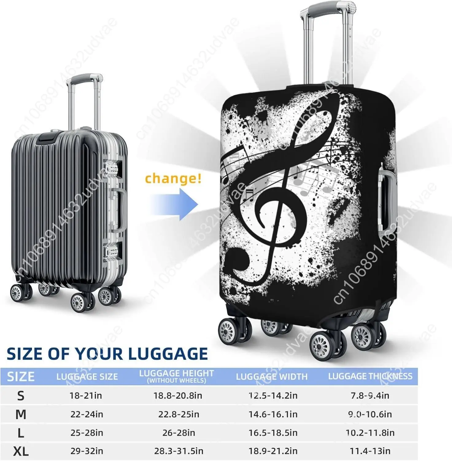 Piano Music Notes Luggage Cover for Suitcase Elastic Non Scratch Travel Protector Travel Washable Suitcase Cover Fits 18-32 Inch