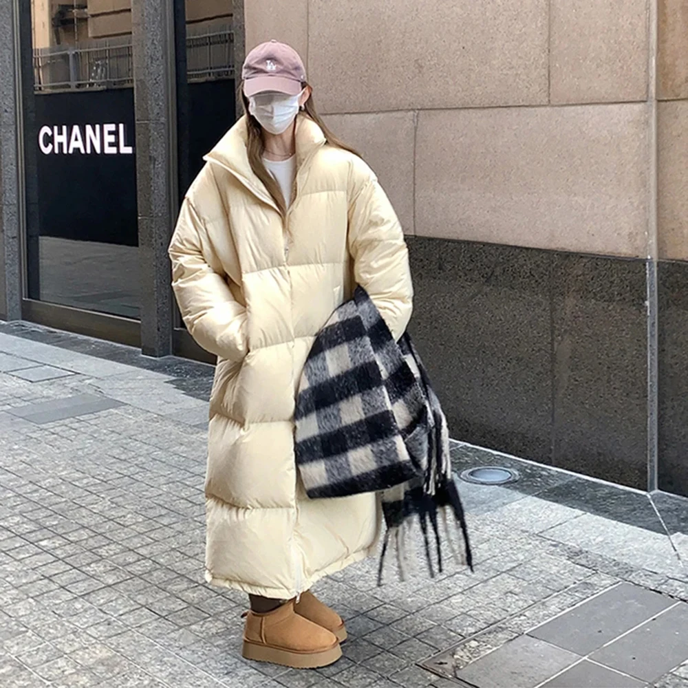 Women X-Long Maxi White Duck Down Coat Jacket Ankle Length Classic Desin Thicken Warm Loose Winter Overcoat Snowwear Oversize