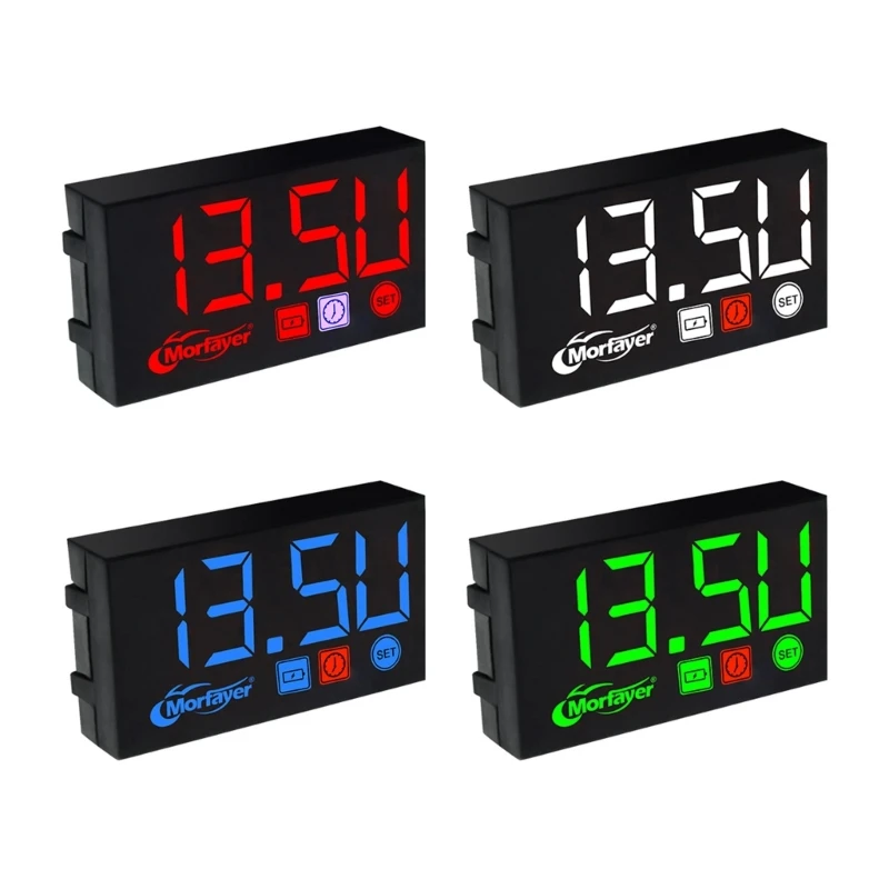 U90C 3 in 1 Digital LED Display Meter Universal Voltmeter Clock Thermometer Motorbike