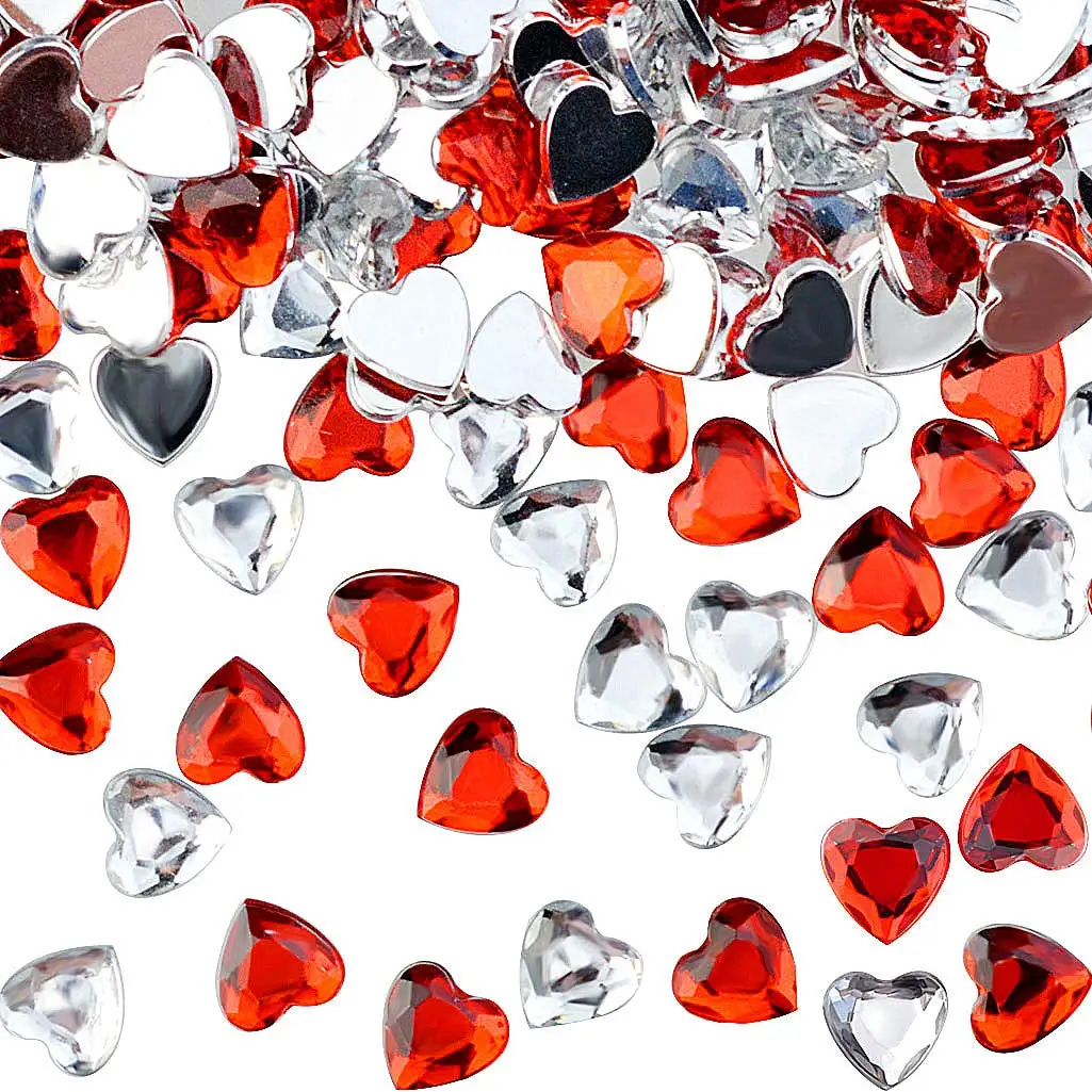100 Stück/200 Stück 12 mm Herzen Kristalle rot/rosa Glitzer flache Rückseite Herz Strass funkelnde Steine Acryl-Faux-Diamanten – Detail 7