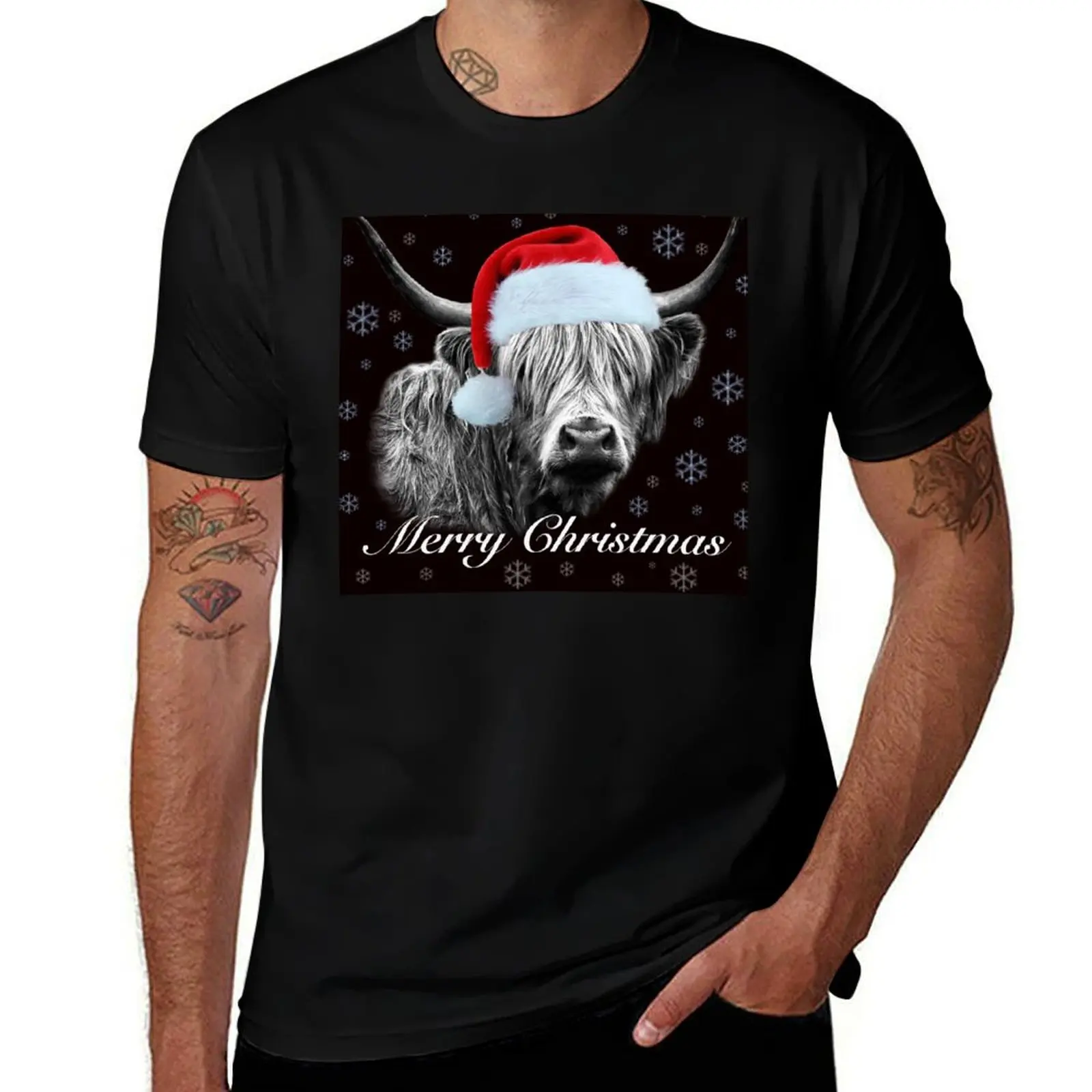 

Christmas Highland Cow T-Shirt t shirts for man cotton T-Shirt