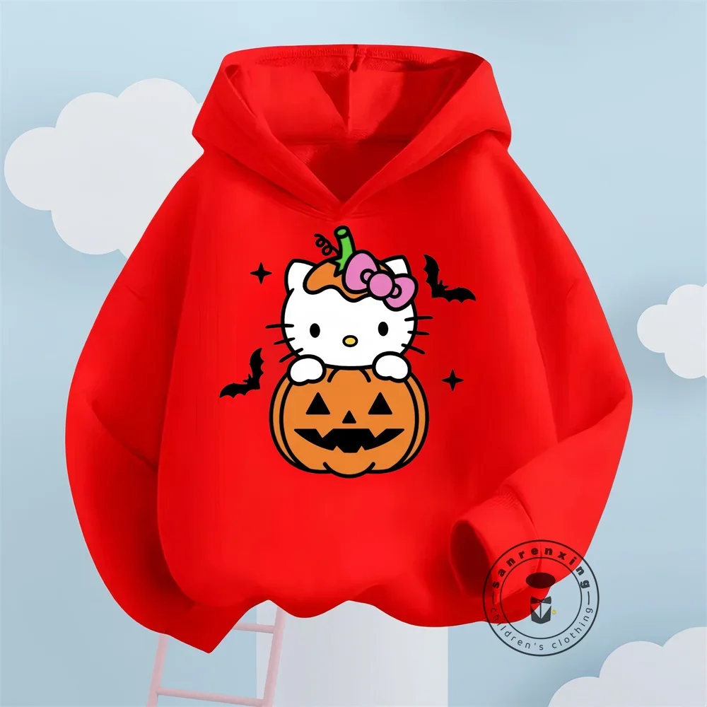 Chic and Cozy Hello Kitty Cartoon Sweatshirts for Children Fans Solid Colors Elastic Waist for Autumn Winter Comfort by Sanrio