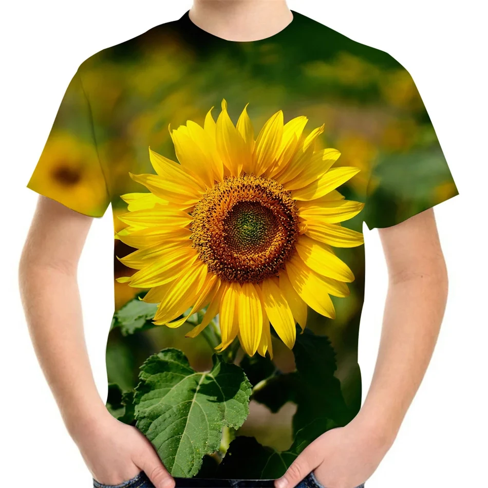 Kinderkleidung T-Shirts für Jungen Kurzarm Top Mädchen T-Shirt 3D Sonnenblumen Druck Cartoon Kinderkleidung Mädchen Sommerkleidung