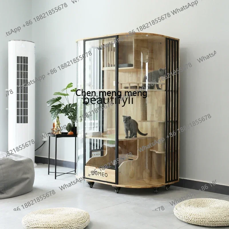 

zq1Curved panoramic cat villa glass transparent luxury solid wood cat cabinet cat coffee display cabinet