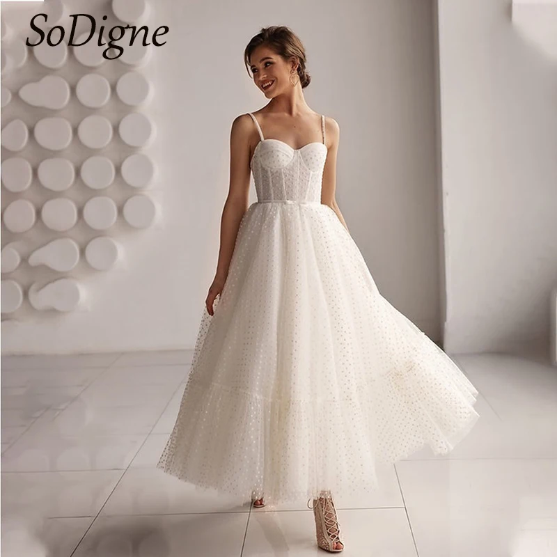 

SoDigne A-line Dotted Tulle Wedding Dresses Sweetheart Spaghetti Straps Bridal Dress 2024 Long Bride Gown vestidos de novia