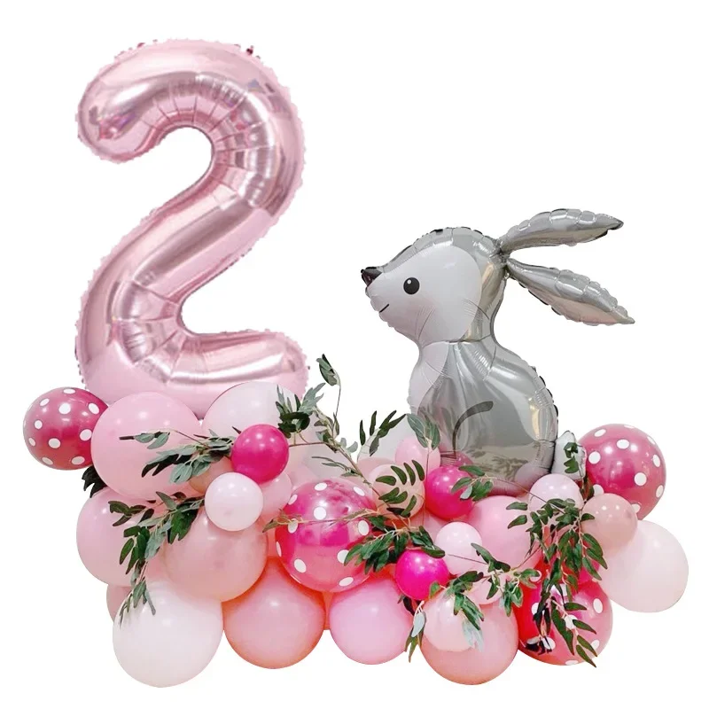 33pcs Grey Easter Cartoon Bunny Balloon 40 Inch Aluminum Film Balloon Happy Children's First Birthday Party