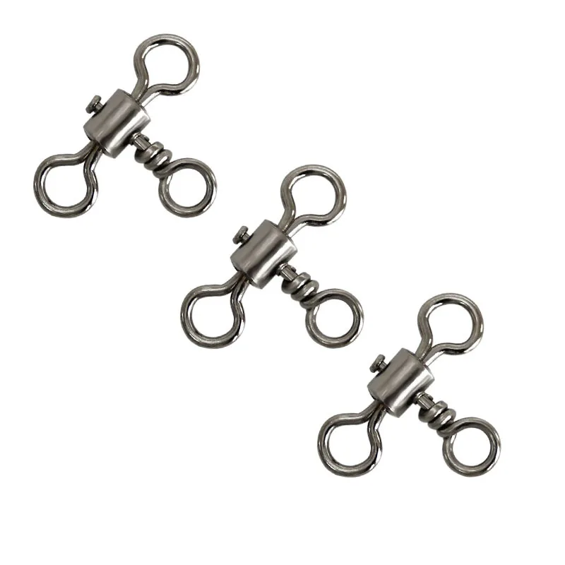 20PCS Fishing Snap Swivels 3-Way Connector Split Ring Tackle US EU Direct Cross Line Rolling Swivel Tackle for Angling