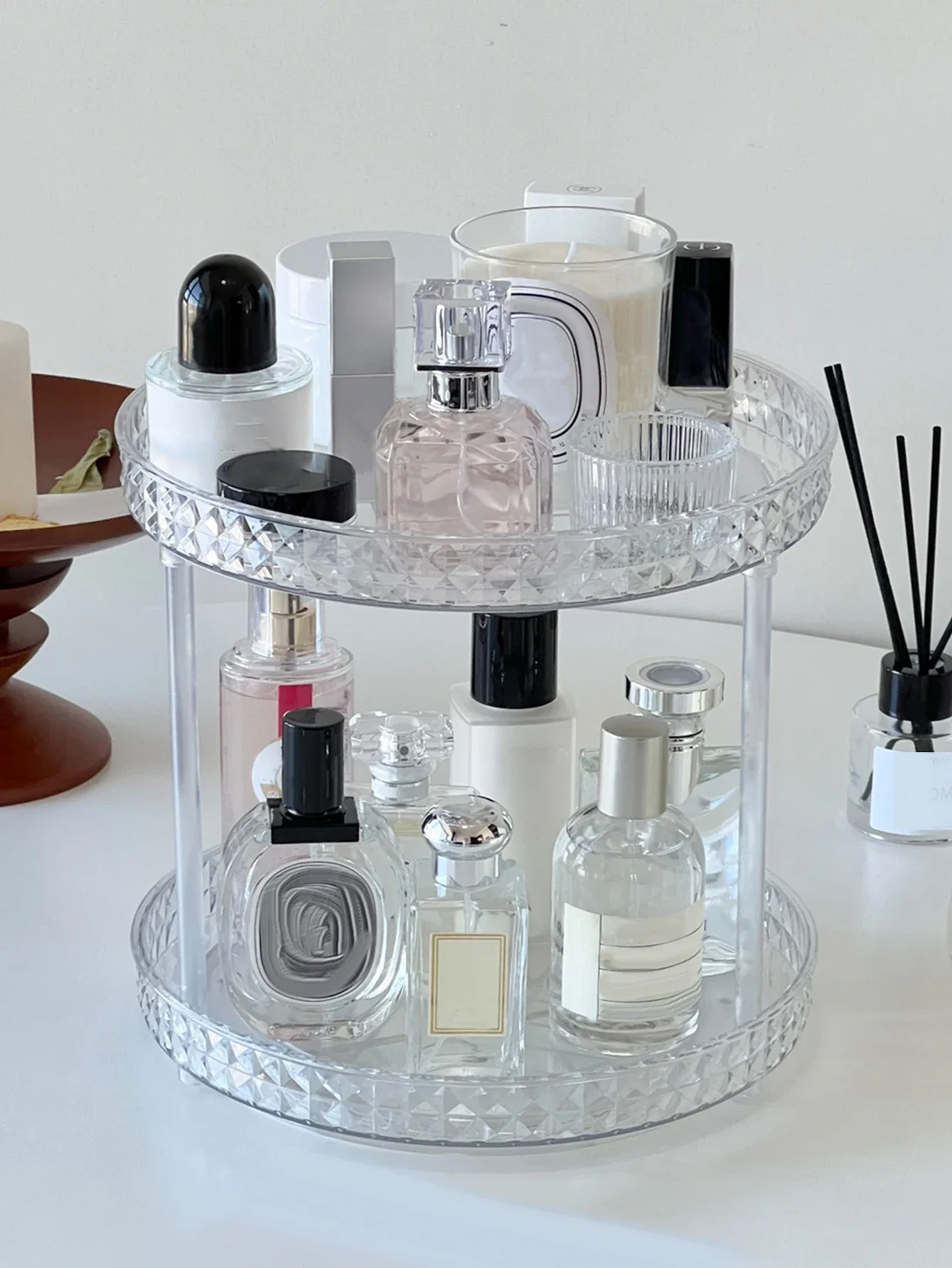 1PCS Transparent Rotating Diamond Multilayer Desktop Cosmetics Storage Rack Storage Box Desktop Dresser Skin Care Organiser