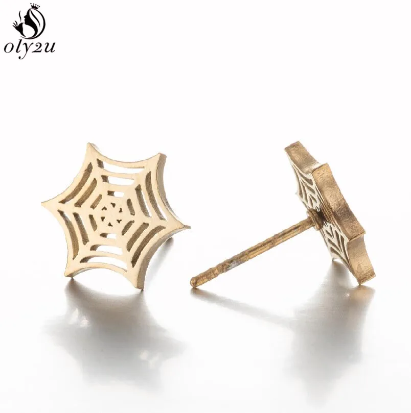 Stainless Steel Bat Stud Earrings for Women Men Punk Halloween Party Gift Goth Skull Spider Web Earings Cosplay Piercing Jewelry view 6