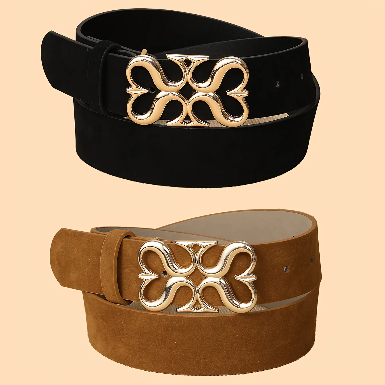 1/2PC Women's Belt Suede Double S Buckle Simple, Fashionable, Versatile, Suitable for Casual Parties, Daily Commuting