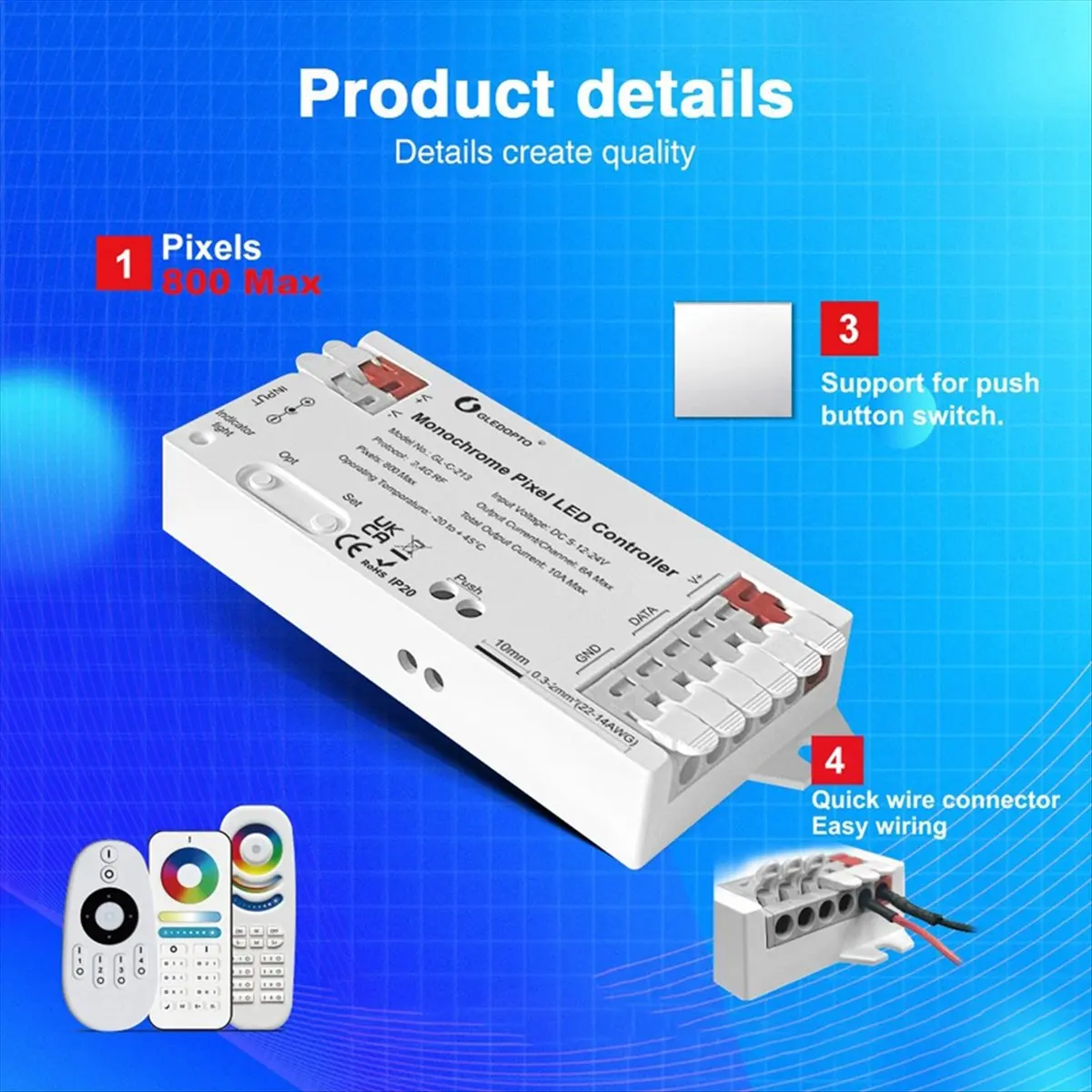 M85K  Monochrome Pixel LED Controller Brightness Light Strip Remote Controller with 7 Dynamic Effects