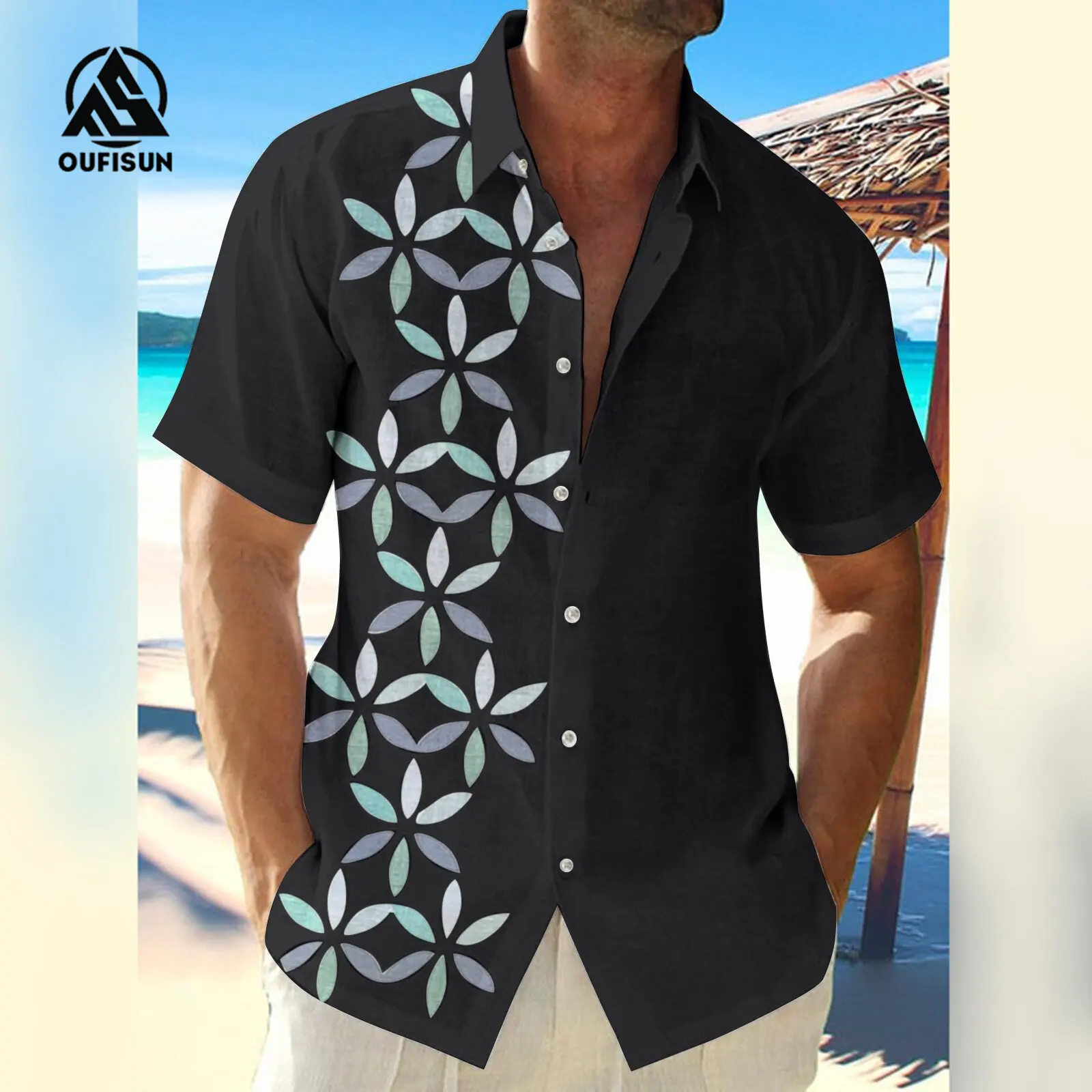 

Personalized pattern printing Hawaiian casual men's shirt summer fashion comfortable men's lapel top loose street handsome