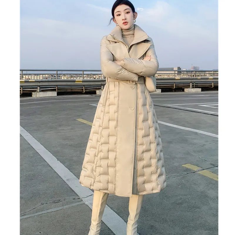 High grade Down Jacket Women 2023 Winter New Fashion Slim Temperament Duck down Coat With belt Female Long Parkas Warm Overcoat