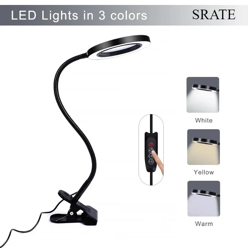 

3X 5X USB Live Lamp Loupe Desk Top Clip-on Illuminated Magnifying Glass with Light Flexible Table Clip LED Repairing Magnifier