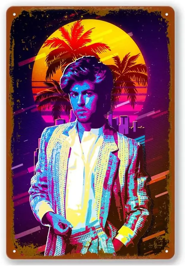 Poster Music Synthwave 80S Michael George Poster Tin Sign Vintage Metal Sign Bar Club Wall Art Decoration 8X12 Inches