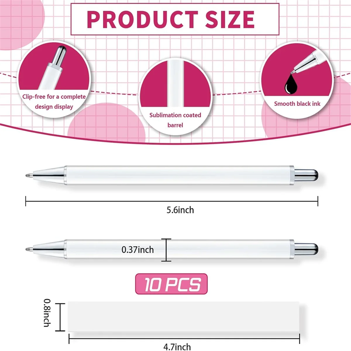 핀치 수축 포장 없는 승화 펜 블랭크, 열 전달 승화 볼펜, DIY 사무실용, 10 개