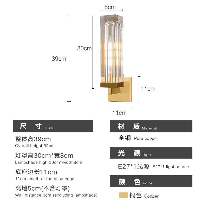 Lampu dinding kuningan kristal gaya Eropa lampu depan cermin LED kamar tidur kamar mandi sofa belajar pencahayaan interior lampu