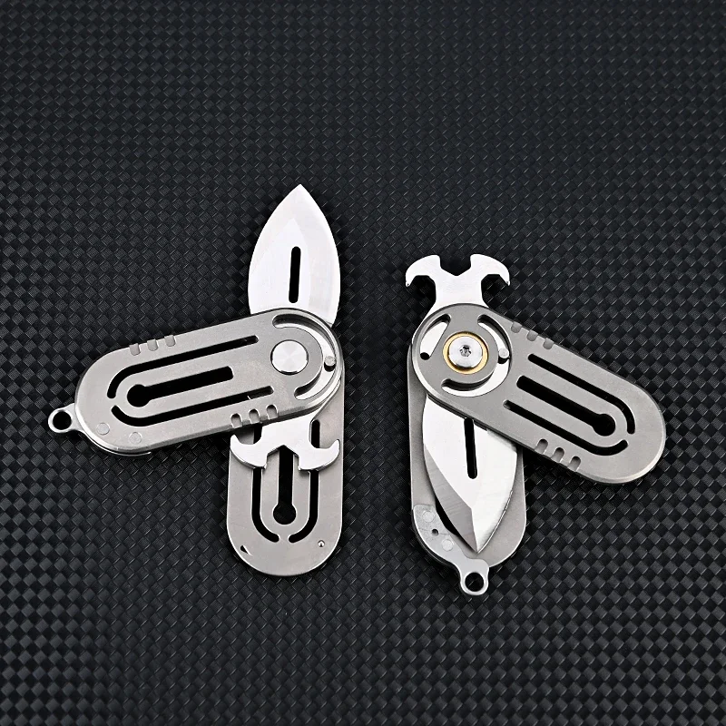 Titanium alloy mini folding knife with high hardness D2 steel belt keychain pendant for quick disassembly and unboxing EDC tool