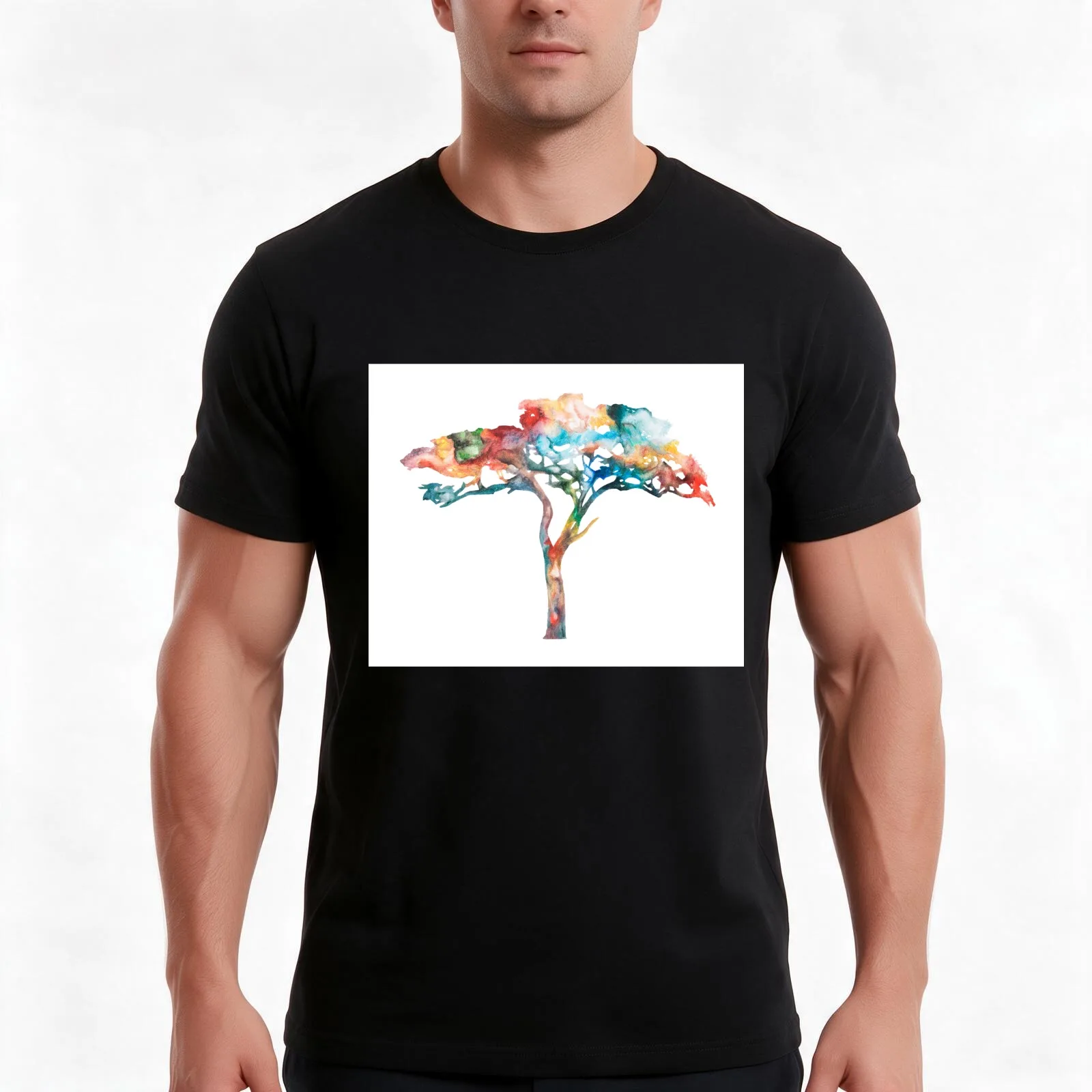 Colourful Acacia Tree - Multicoloured World T-Shirt, Summer Casual Cotton Tee, Oversized Streetwear Tops, Vintage Graphic Print