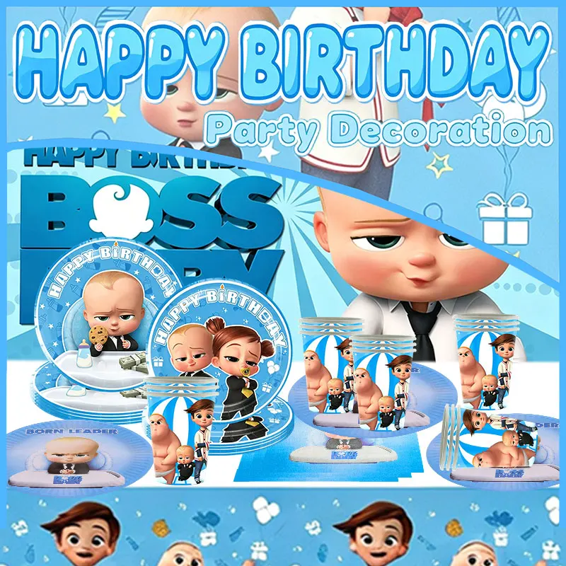 Birthday Party Decoration Bossed Baby Birthday Party Decoration  Party Supply Tableware Set Plate Cup Napkin Tablecloth Balloon - view 6