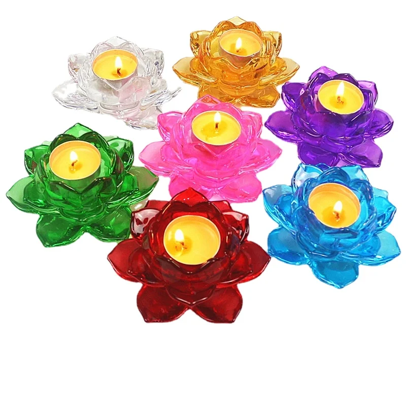 Colorful Crystal Glazed Candlestick Butter Lotus Lamp Holder High Temperature for Lamp Temple Household Candlestick