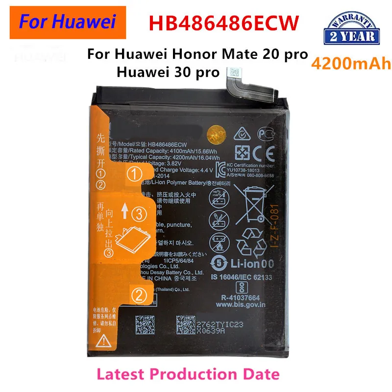 100% Orginal  HB486486ECW 4200mAh Phone Battery For  Huawei P30 Pro/ Mate20 Pro Replacement Batteries.