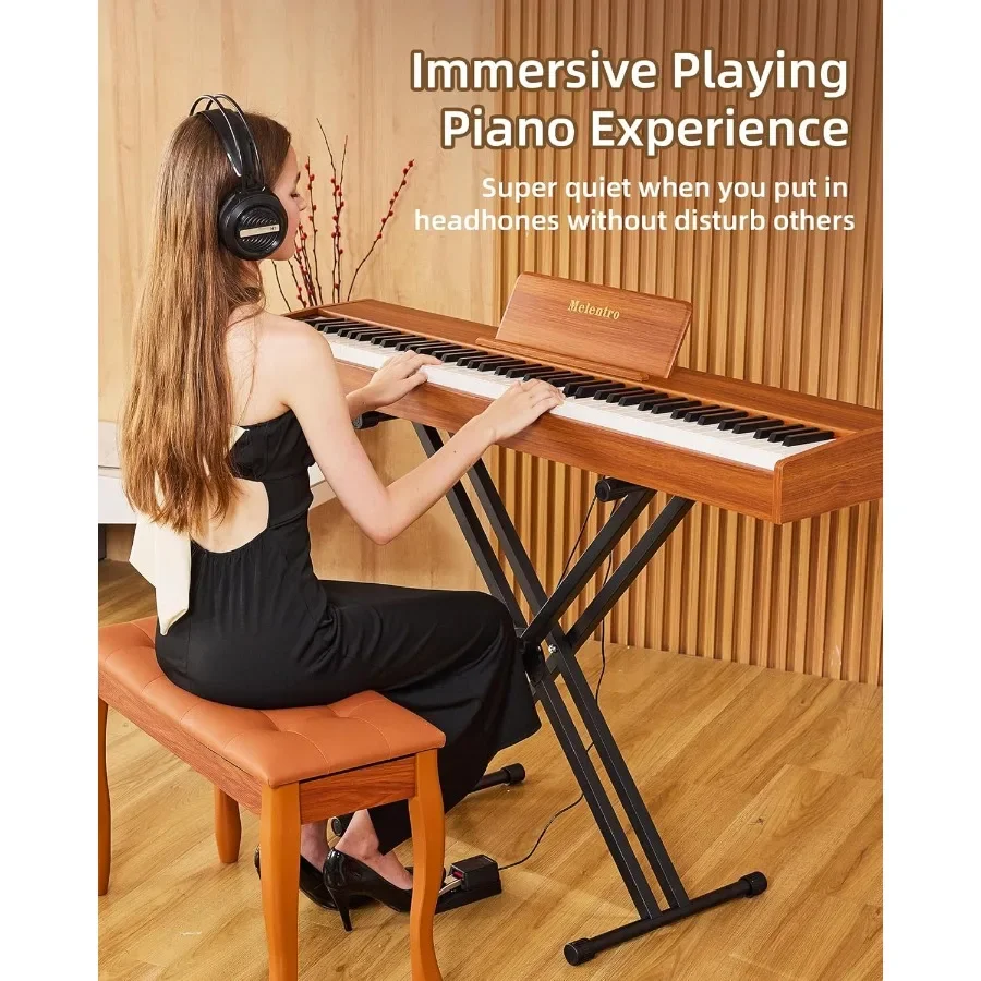 البيانو الرقمي 88 مفتاح لوحة المفاتيح شبه الوزن مع حامل X ودواسة الحفاظ على البيانو الكهربائي للمبتدئين بالحجم الكامل مع بلوتوث C