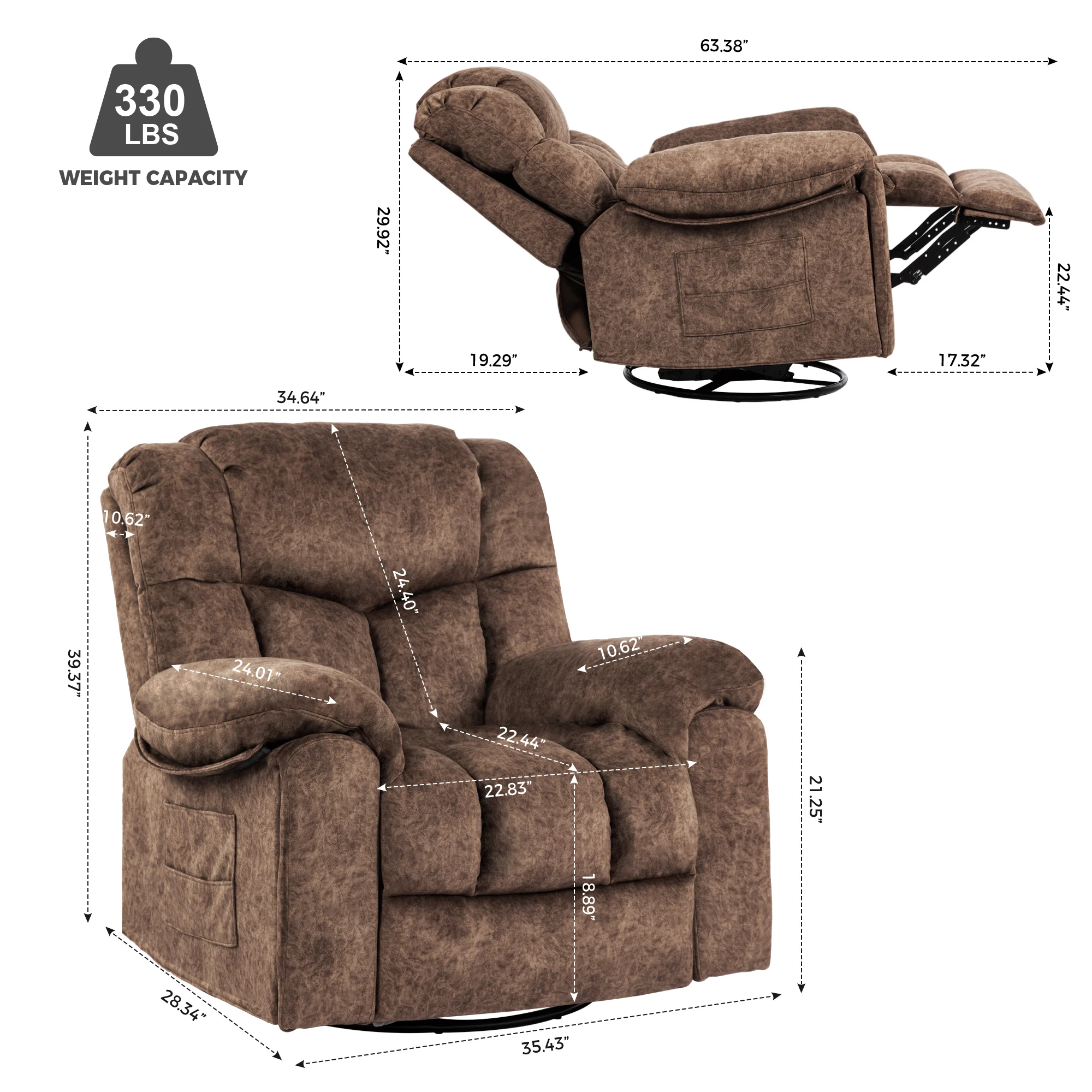 Modern One-Person Elderly Recliner Sofa Set Electric Microfiber Fabric Metal Frame