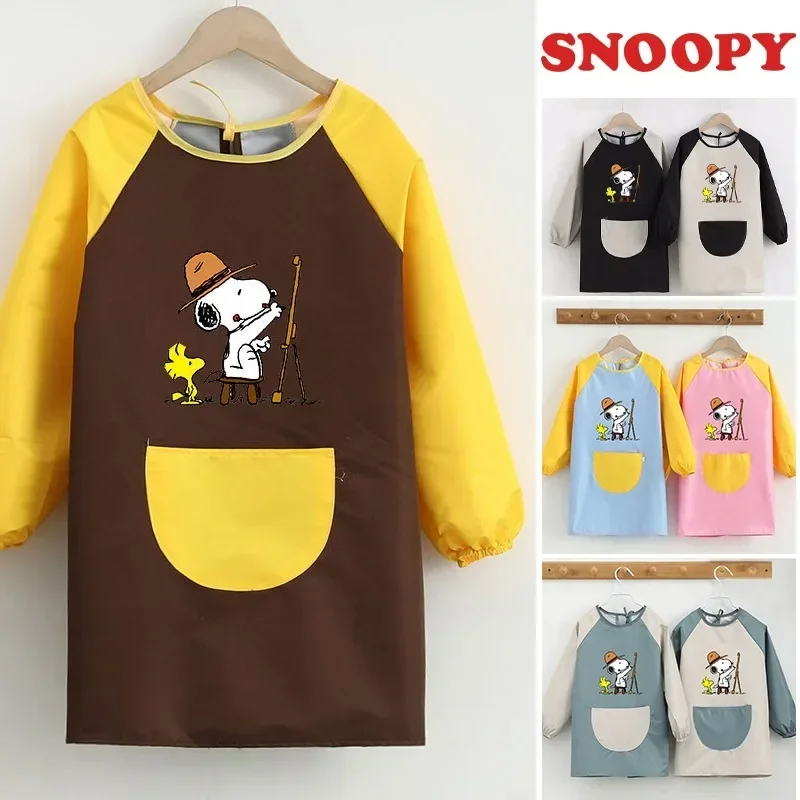 Snoopy Kids Apron Long Sleeved Gown Cartoon Waterproof Boys Girls Cooking Baking Craft Painting Anime Children Anti Fouling Gown