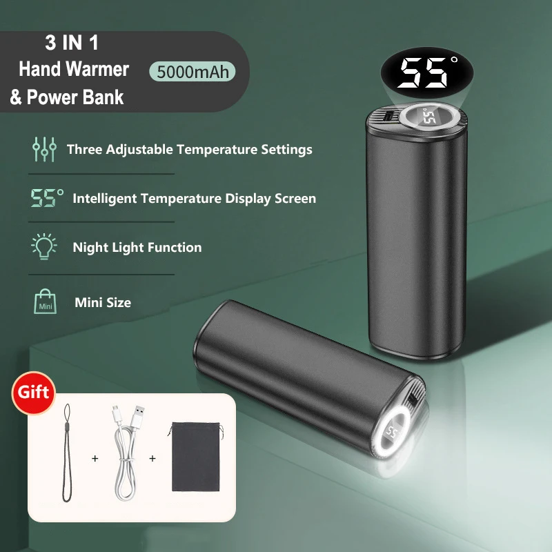 

Mini Pocket Hand Warmer Power Bank with Light Portable Charger Powerbank External Battery for iPhone 17 16 Samsung Huawei Xiaomi