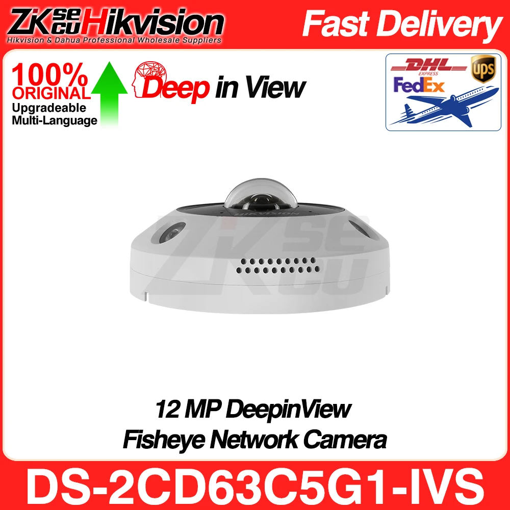 

Hikvision DS-2CD63C5G1-IVS Original 12MP DeepinView Fisheye IP Camera 1.29mm Multi Dewarping Heatmap 2-Way Audio IP67 IK10 POE