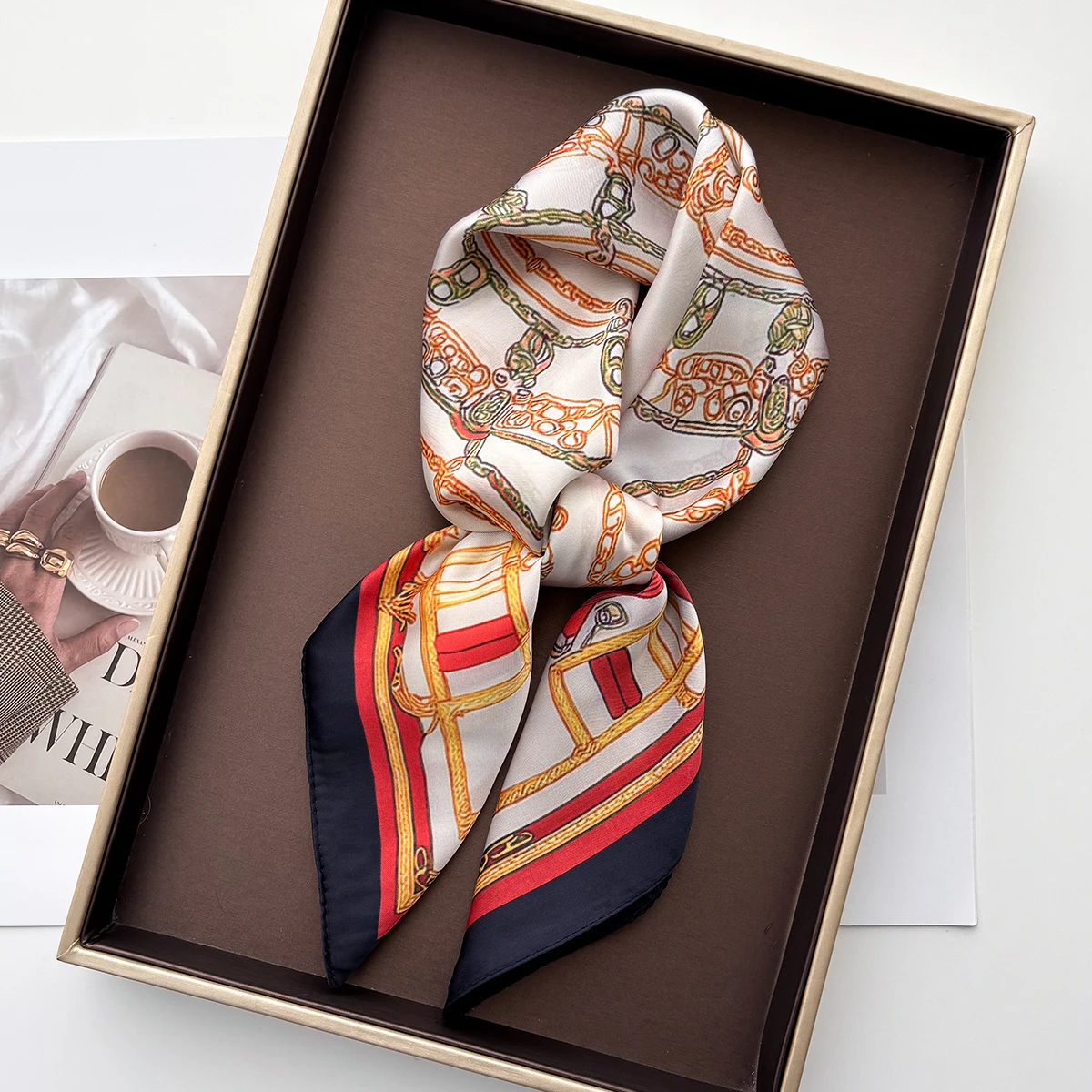 

Silk Imitation Scarf for Women Square Design Print Hairbands Foulard Bandana Neck Kerchief Headbands Decoration