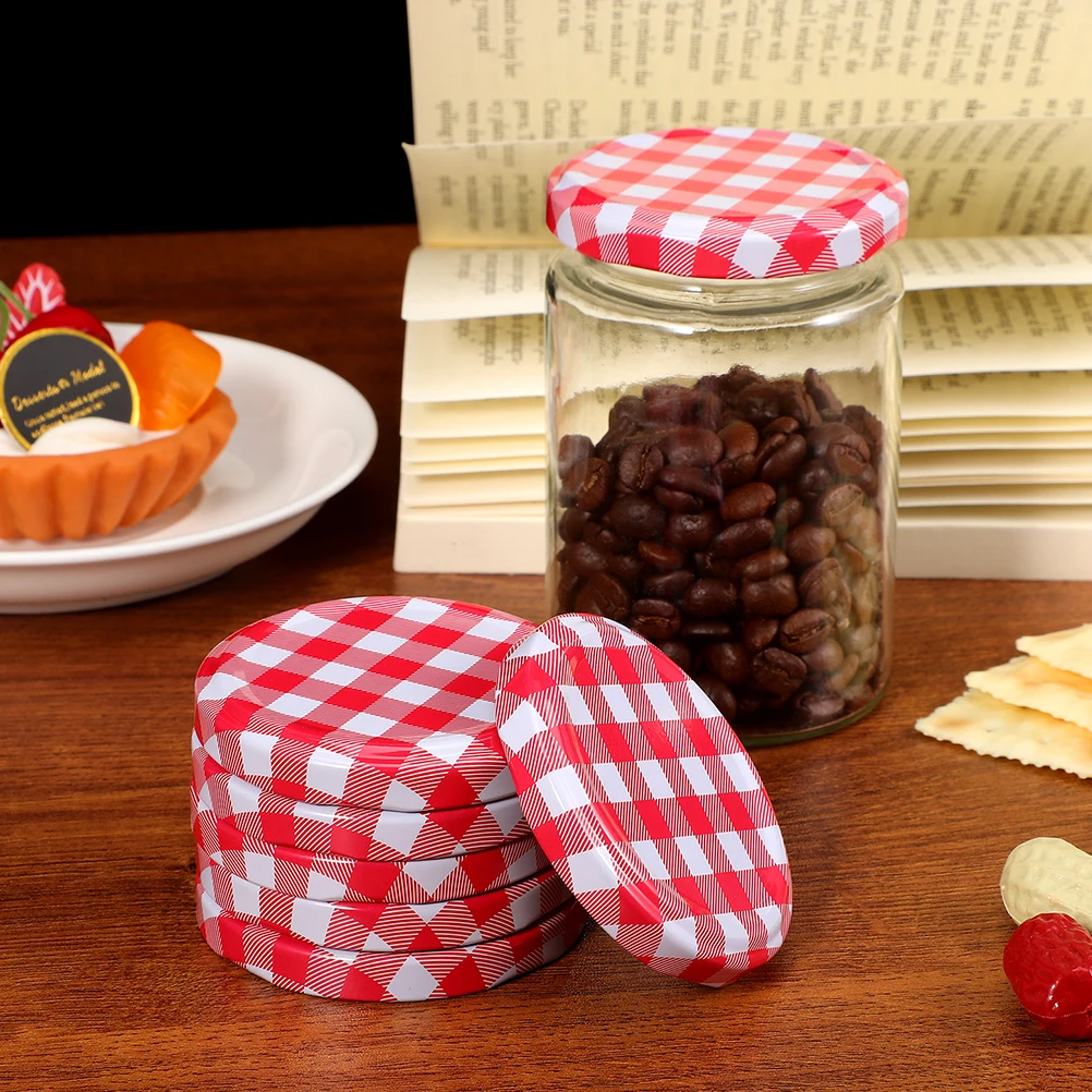 

10Pcs Bottle Cap Accessories Checkered Design Wide Mouth Jar Lids for Canning Jams Sauces Preserving Leak Proof Freshness